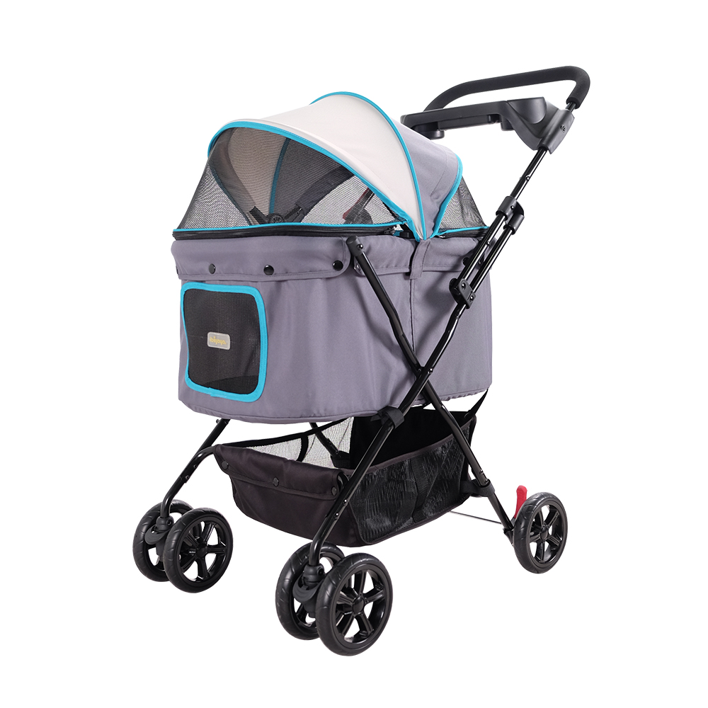 Lekkere handzame hondenbuggy – Easy Strolling Pet Buggy – kleuren grijs & rood