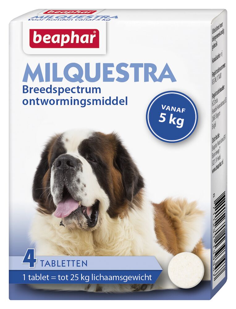 Beaphar Milquestra ontwormingsmiddel hond vanaf 5 kg 4 tabletten